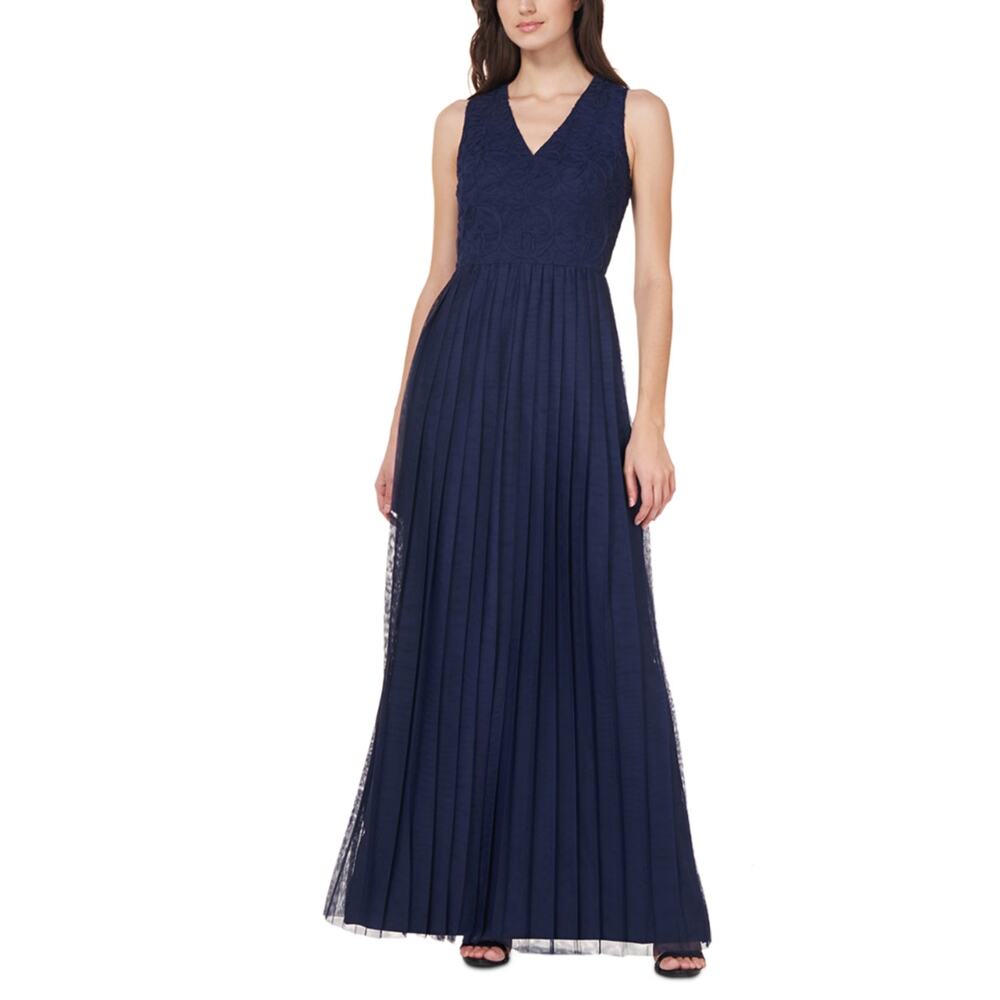 JS Collections Lace and Chiffon Long A-Line Evening Gown Blue Size 14 Dress